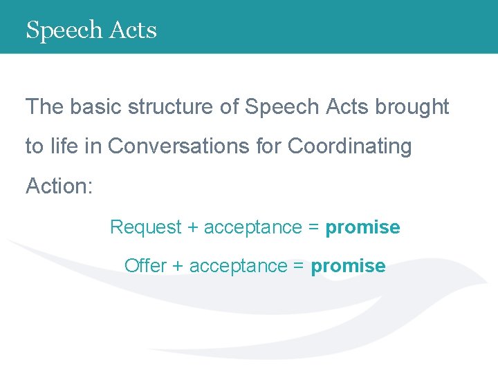 Speech Acts The basic structure of Speech Acts brought to life in Conversations for