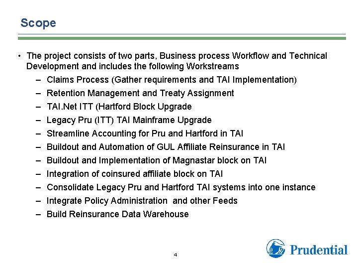 Scope • The project consists of two parts, Business process Workflow and Technical Development