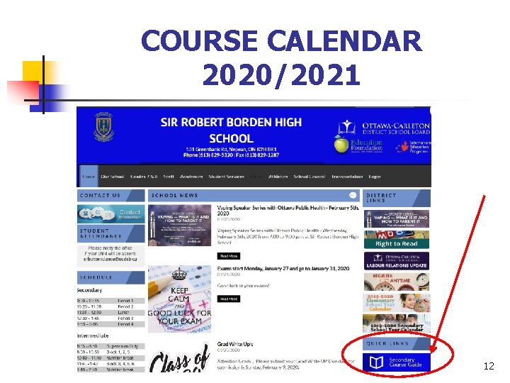 COURSE CALENDAR 2020/2021 12 