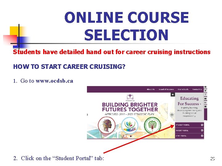 ONLINE COURSE SELECTION Students have detailed hand out for career cruising instructions HOW TO