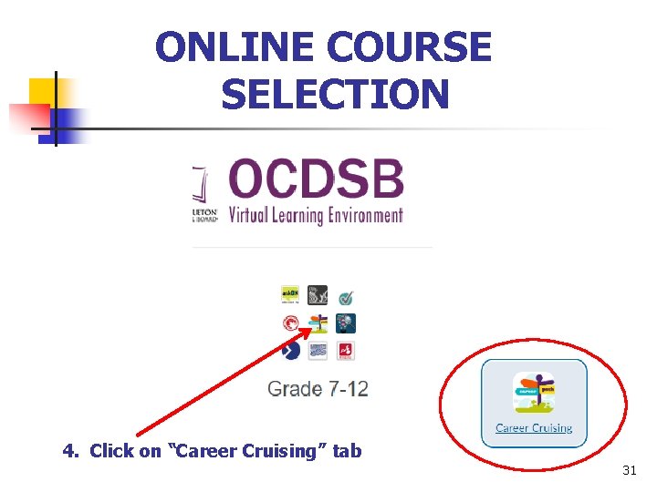 ONLINE COURSE SELECTION 4. Click on “Career Cruising” tab 31 