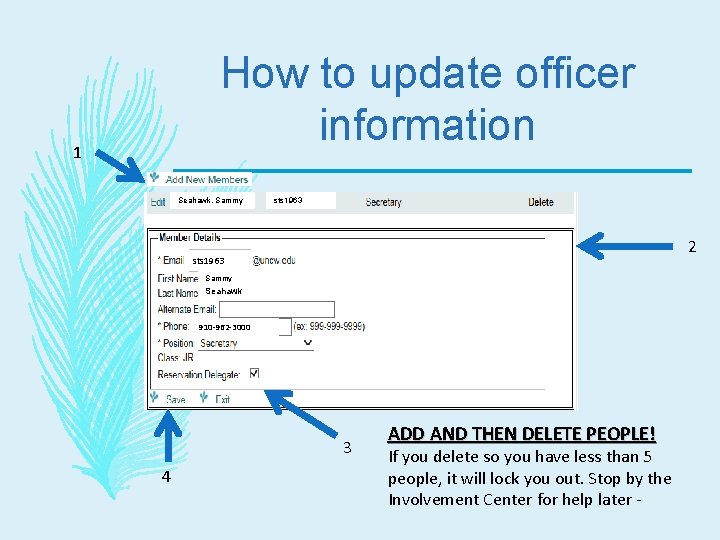 How to update officer information 1 Seahawk, Sammy sts 1963 2 sts 1963 Sammy