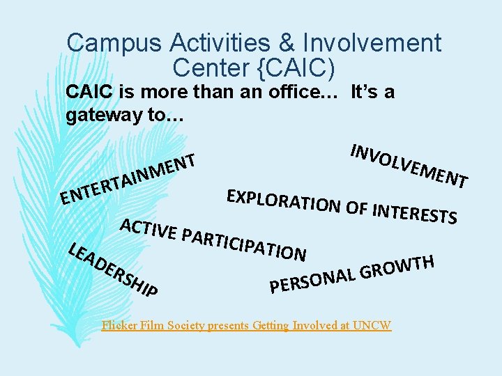 Campus Activities & Involvement Center {CAIC) CAIC is more than an office… It’s a