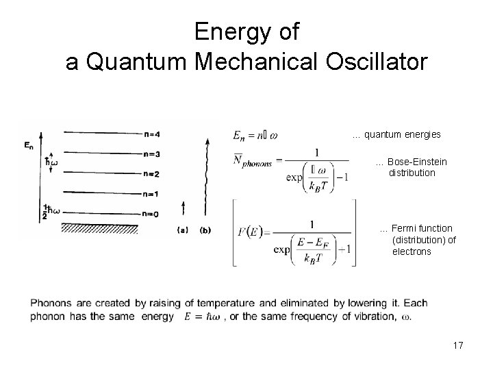 Energy of a Quantum Mechanical Oscillator … quantum energies … Bose-Einstein distribution … Fermi