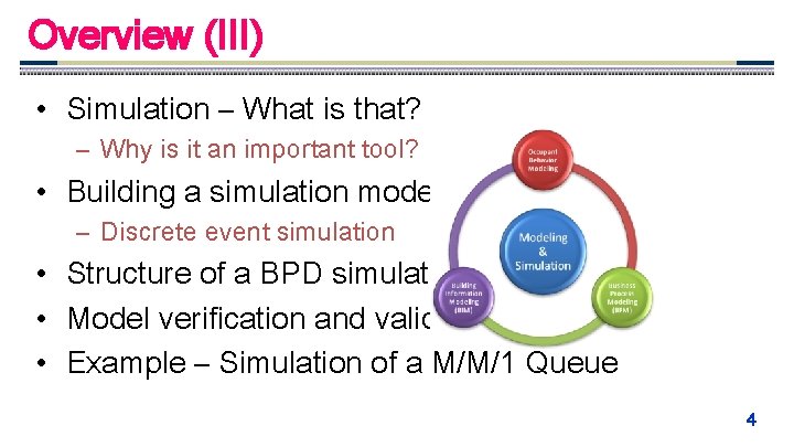 Overview (III) • Simulation – What is that? – Why is it an important