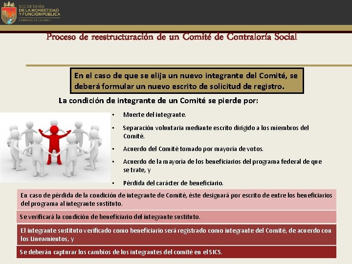 Proceso de reestructuración de un Comité de Contraloría Social En el caso de que