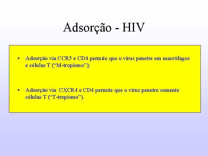 Adsorção - HIV • Adsorção via CCR 5 e CD 4 permite que o