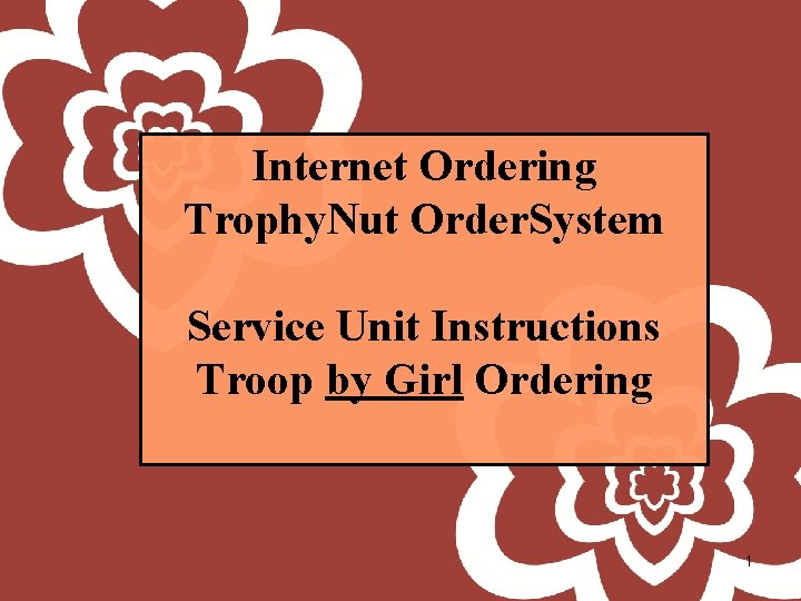 Internet Ordering Trophy. Nut Order. System Service Unit Instructions Troop by Girl Ordering 1