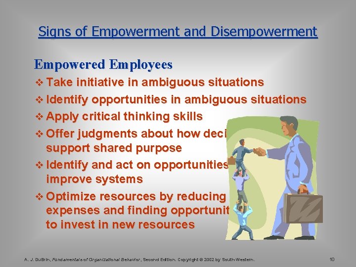 Signs of Empowerment and Disempowerment Empowered Employees v Take initiative in ambiguous situations v