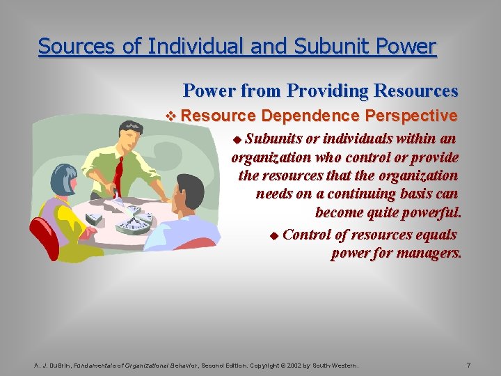 Sources of Individual and Subunit Power from Providing Resources v Resource Dependence Perspective u