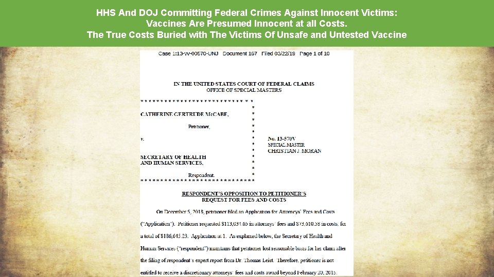 HHS And DOJ Committing Federal Crimes Against Innocent Victims: Vaccines Are Presumed Innocent at