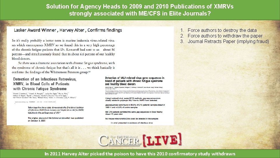 Solution for Agency Heads to 2009 and 2010 Publications of XMRVs strongly associated with