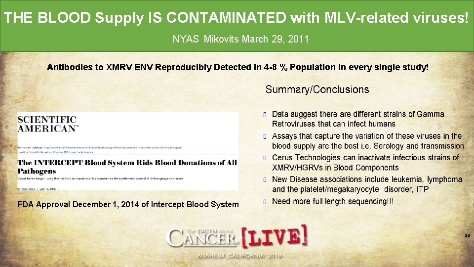 THE BLOOD Supply IS CONTAMINATED with MLV-related viruses! NYAS Mikovits March 29, 2011 Antibodies