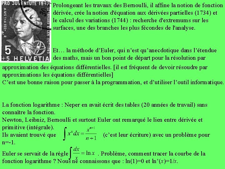 Prolongeant les travaux des Bernoulli, il affine la notion de fonction dérivée, crée la