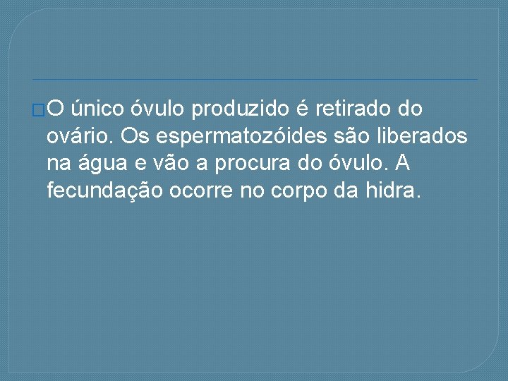 �O único óvulo produzido é retirado do ovário. Os espermatozóides são liberados na água
