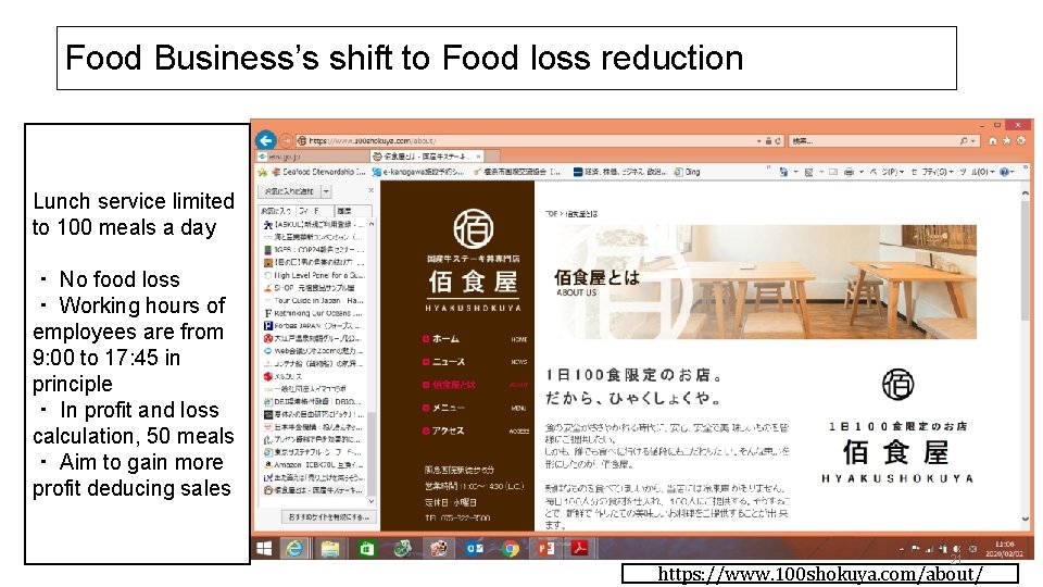 Food Business’s shift to Food loss reduction Lunch service limited to 100 meals a
