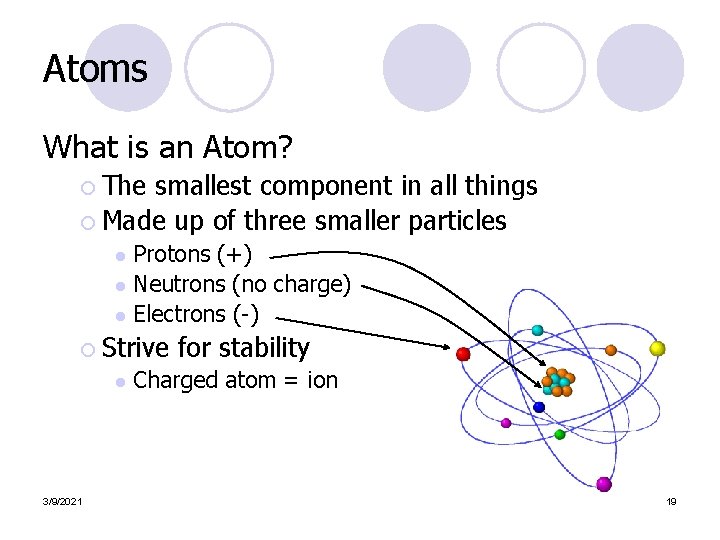 Atoms What is an Atom? ¡ The smallest component in all things ¡ Made