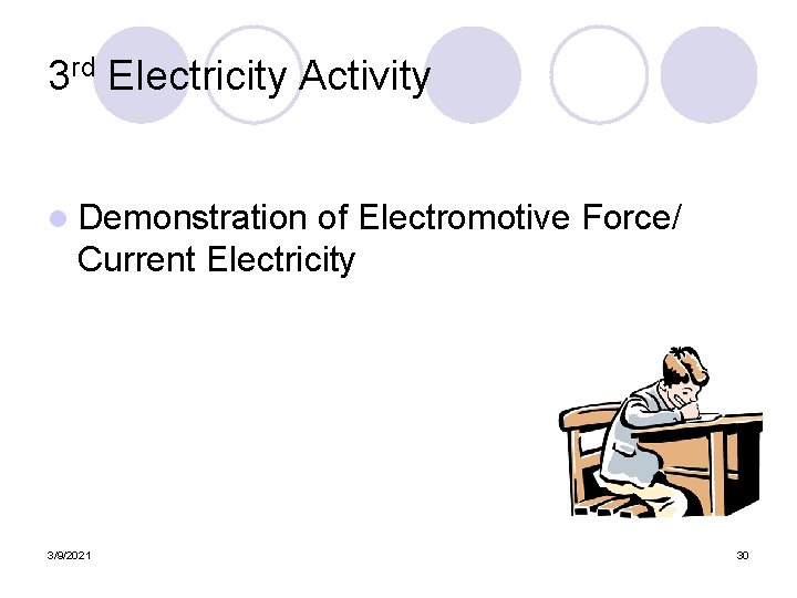 3 rd Electricity Activity l Demonstration of Electromotive Force/ Current Electricity 3/9/2021 30 