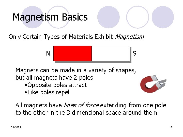 Magnetism Basics Only Certain Types of Materials Exhibit Magnetism N S Magnets can be