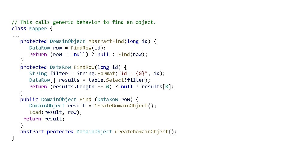 // This calls generic behavior to find an object. class Mapper {. . .