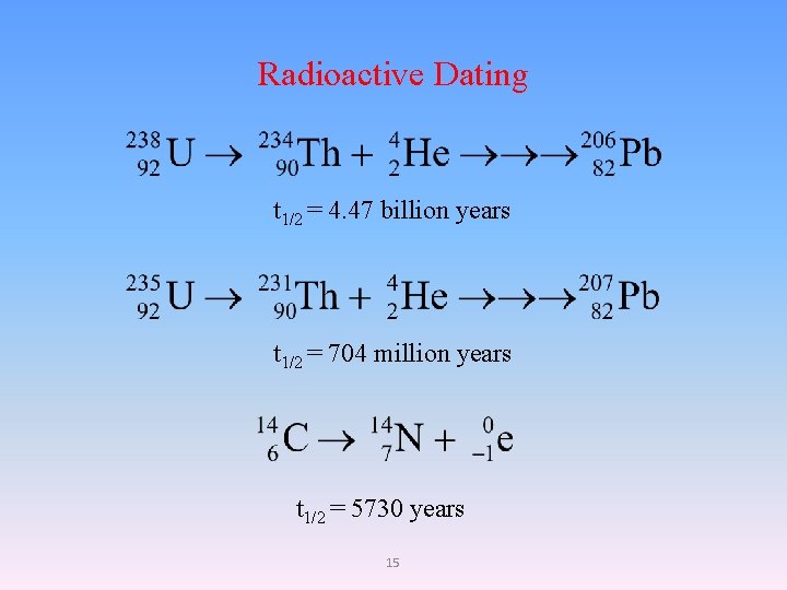 Radioactive Dating t 1/2 = 4. 47 billion years t 1/2 = 704 million