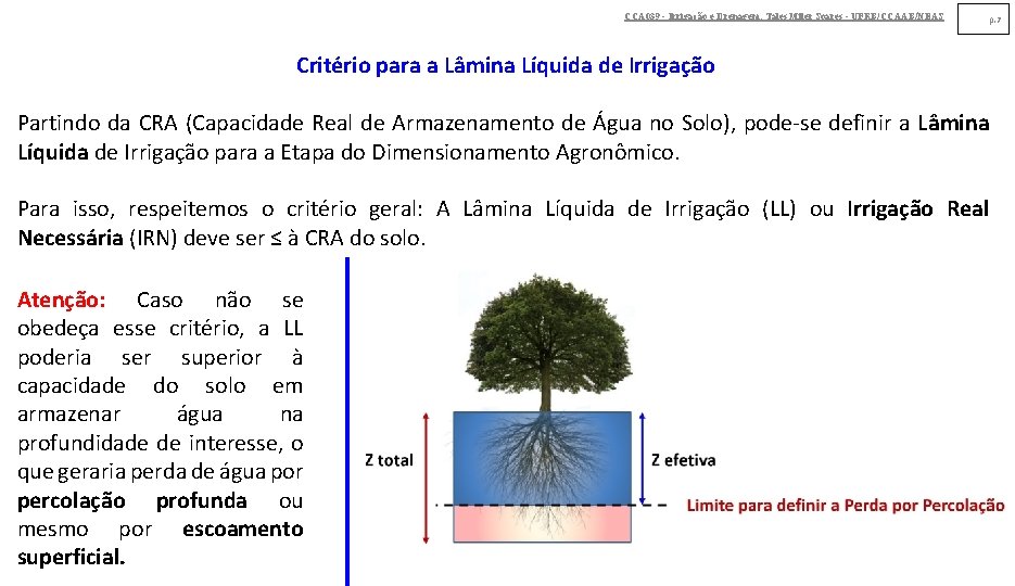 CCA 039 - Irrigação e Drenagem. Tales Miler Soares - UFRB/CCAAB/NEAS p. 7 Critério CCA 039 - Irrigação e Drenagem. Tales Miler Soares - UFRB/CCAAB/NEAS p. 7 Critério