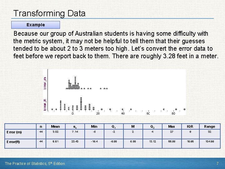Transforming Data Example Because our group of Australian students is having some difficulty with