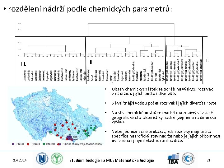  • rozdělení nádrží podle chemických parametrů: III. 2. 4. 2014 I. II. •