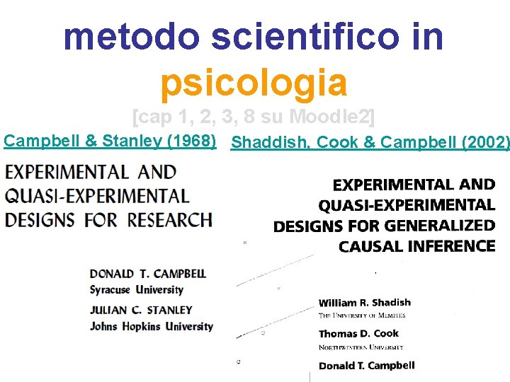 metodo scientifico in psicologia [cap 1, 2, 3, 8 su Moodle 2] Campbell &