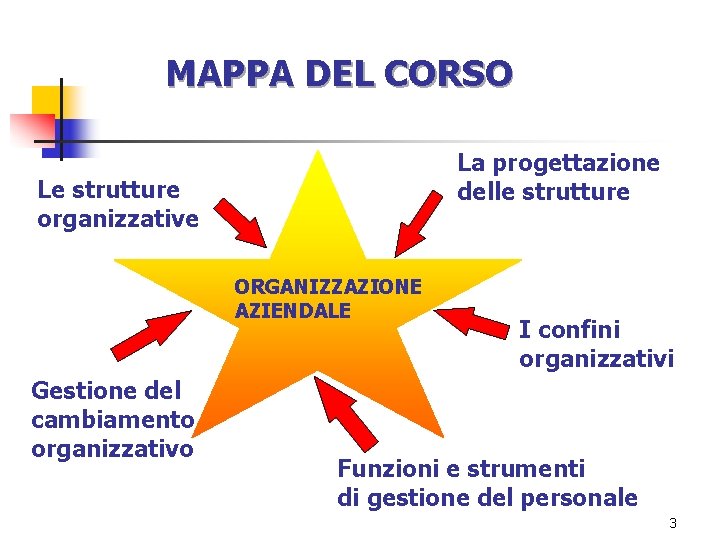 MAPPA DEL CORSO La progettazione delle strutture Le strutture organizzative ORGANIZZAZIONE AZIENDALE Gestione del