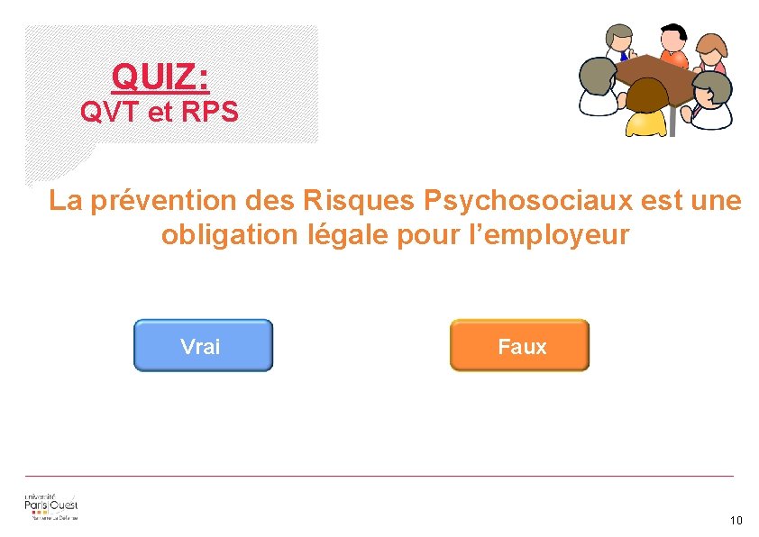 QUIZ: QVT et RPS La prévention des Risques Psychosociaux est une 9. La prévention