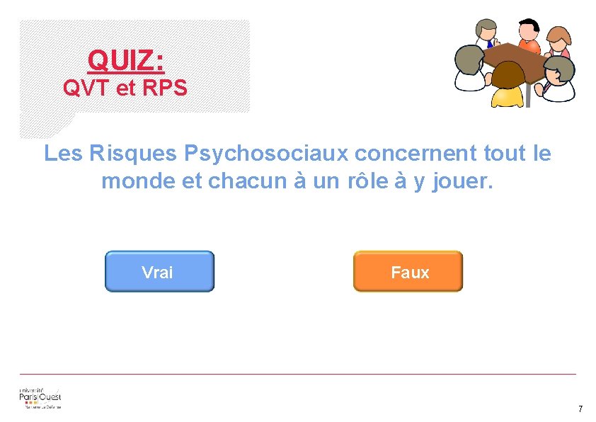 QUIZ: QVT et RPS Les Risques Psychosociaux concernent tout le 6. La prévention des