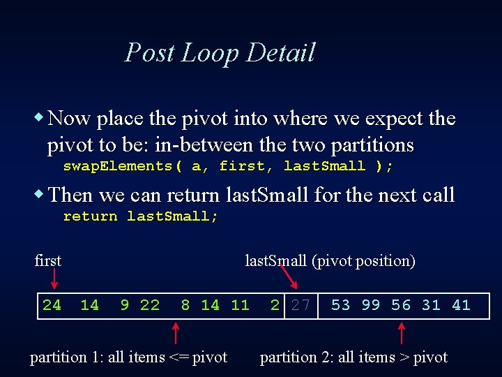 Post Loop Detail w Now place the pivot into where we expect the pivot