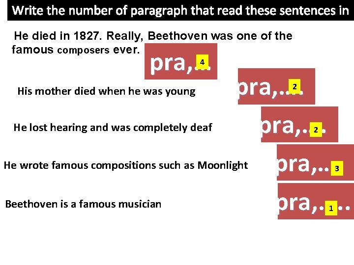 Write the number of paragraph that read these sentences in He died in 1827.