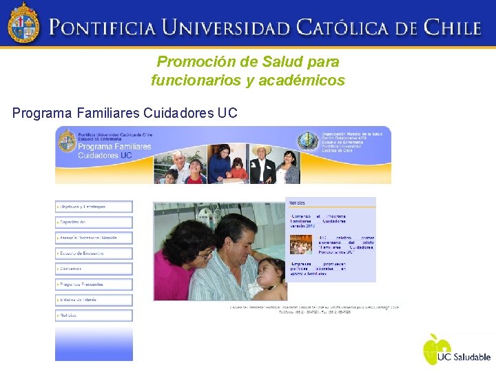 Promoción de Salud para funcionarios y académicos Programa Familiares Cuidadores UC 