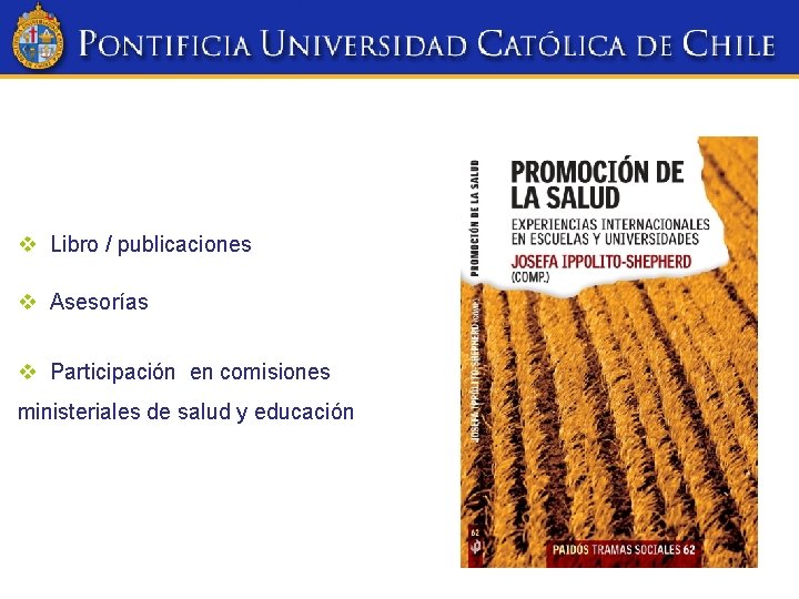 v Libro / publicaciones v Asesorías v Participación en comisiones ministeriales de salud y