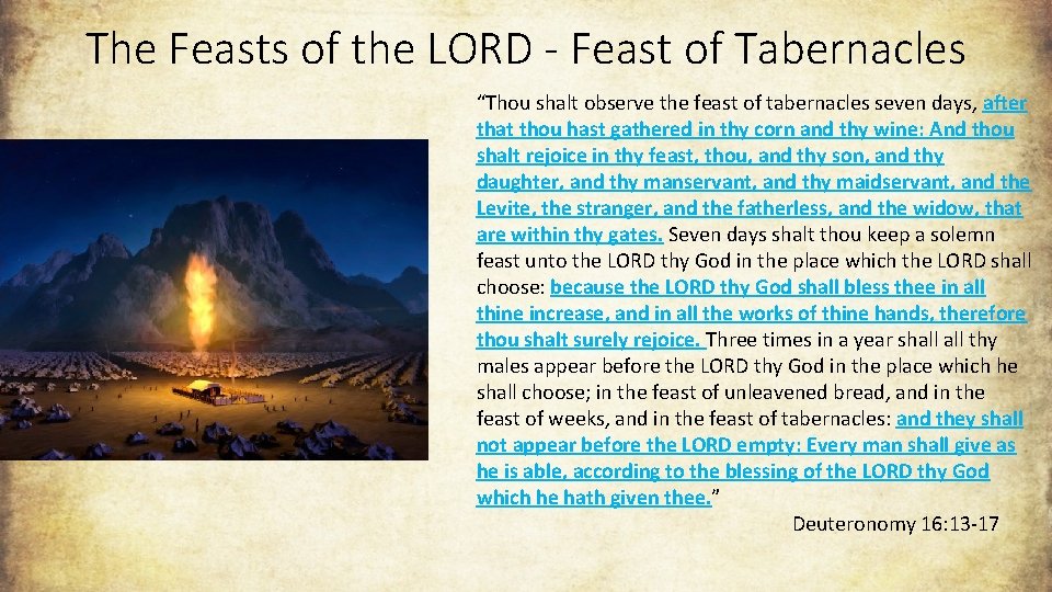 The Feasts of the LORD - Feast of Tabernacles “Thou shalt observe the feast