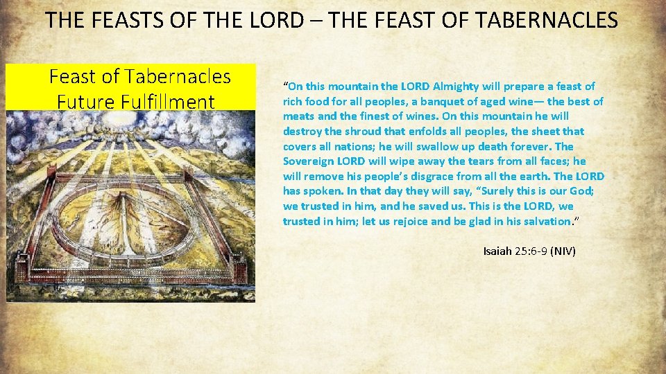 THE FEASTS OF THE LORD – THE FEAST OF TABERNACLES Feast of Tabernacles Future