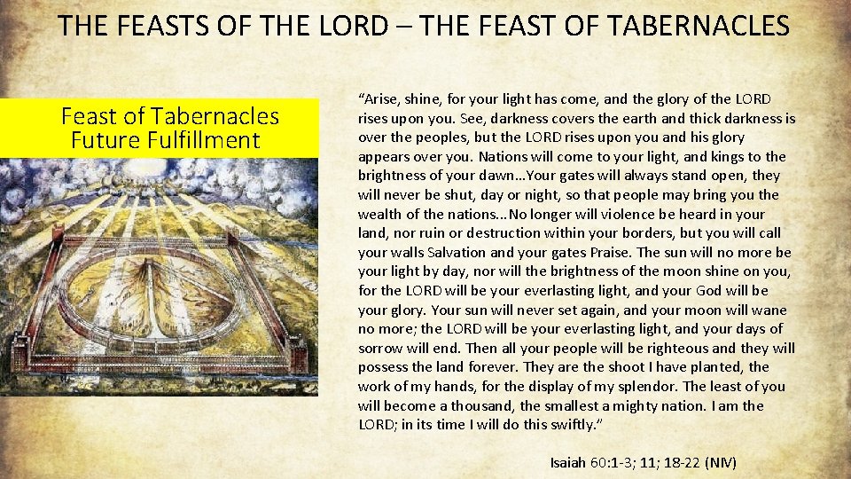 THE FEASTS OF THE LORD – THE FEAST OF TABERNACLES Feast of Tabernacles Future