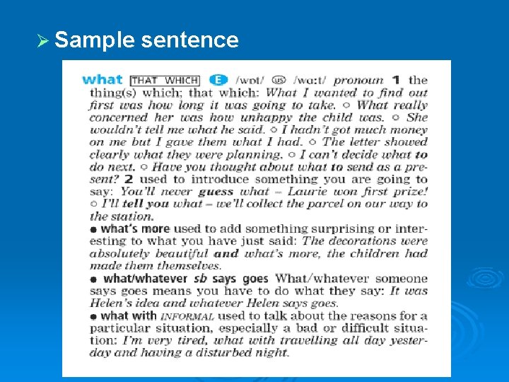 Ø Sample sentence Ø Sample sentence