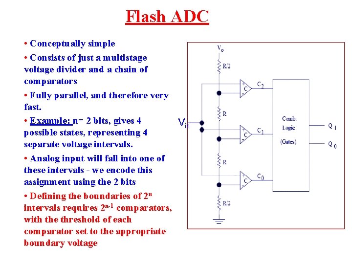 Flash ADC • Conceptually simple • Consists of just a multistage voltage divider and