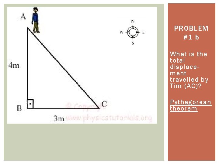 PROBLEM #1 b What is the total displacement travelled by Tim (AC)? Pythagorean theorem
