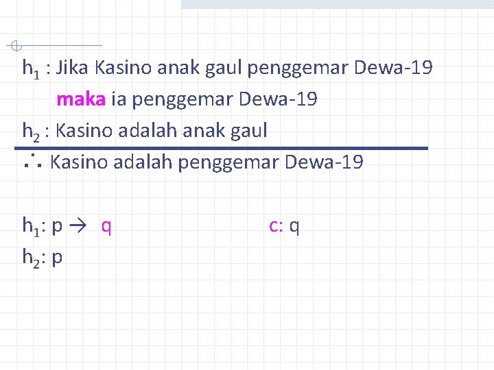 h 1 : Jika Kasino anak gaul penggemar Dewa-19 maka ia penggemar Dewa-19 h