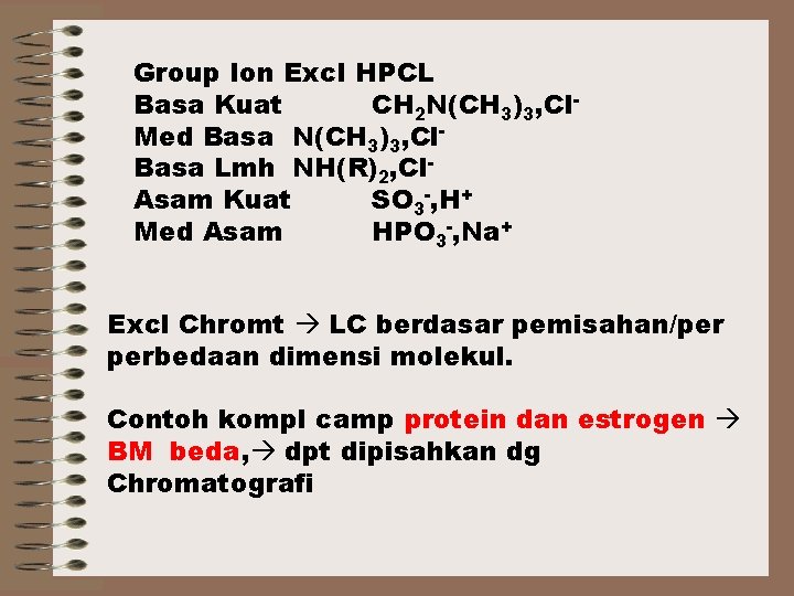 Group Ion Excl HPCL Basa Kuat CH 2 N(CH 3)3, Cl. Med Basa N(CH