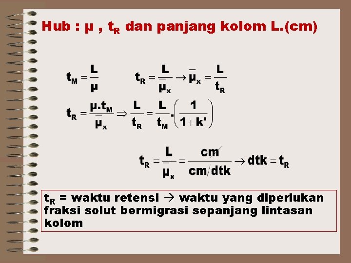 Hub : μ , t. R dan panjang kolom L. (cm) t. R =