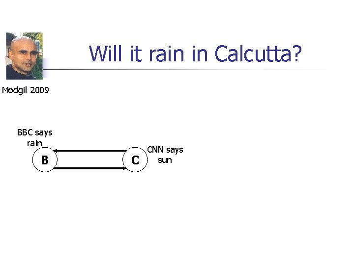 Will it rain in Calcutta? Modgil 2009 BBC says rain B C CNN says
