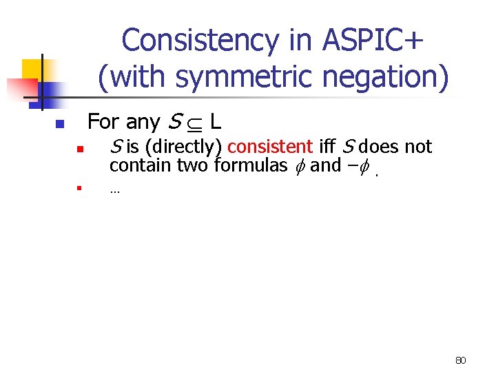 Consistency in ASPIC+ (with symmetric negation) For any S L n n n S