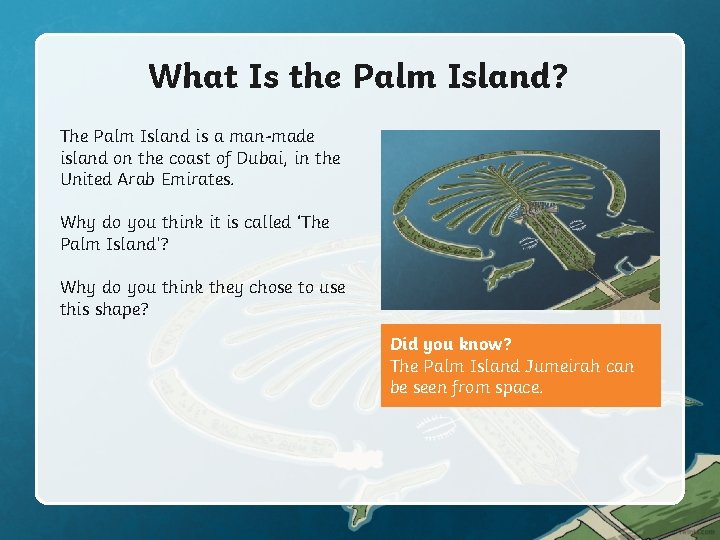 What Is the Palm Island? The Palm Island is a man-made island on the