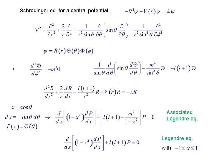 Schrodinger eq. for a central potential Associated Legendre eq. with 