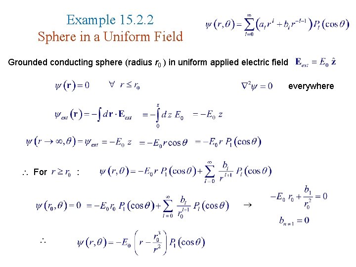 Example 15. 2. 2 Sphere in a Uniform Field Grounded conducting sphere (radius r